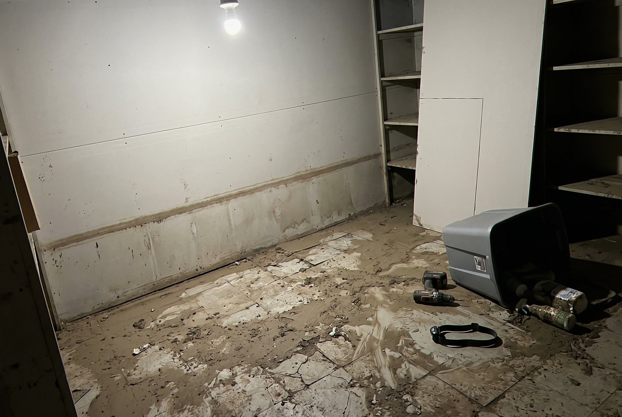 Basement contaminated water pooled floor