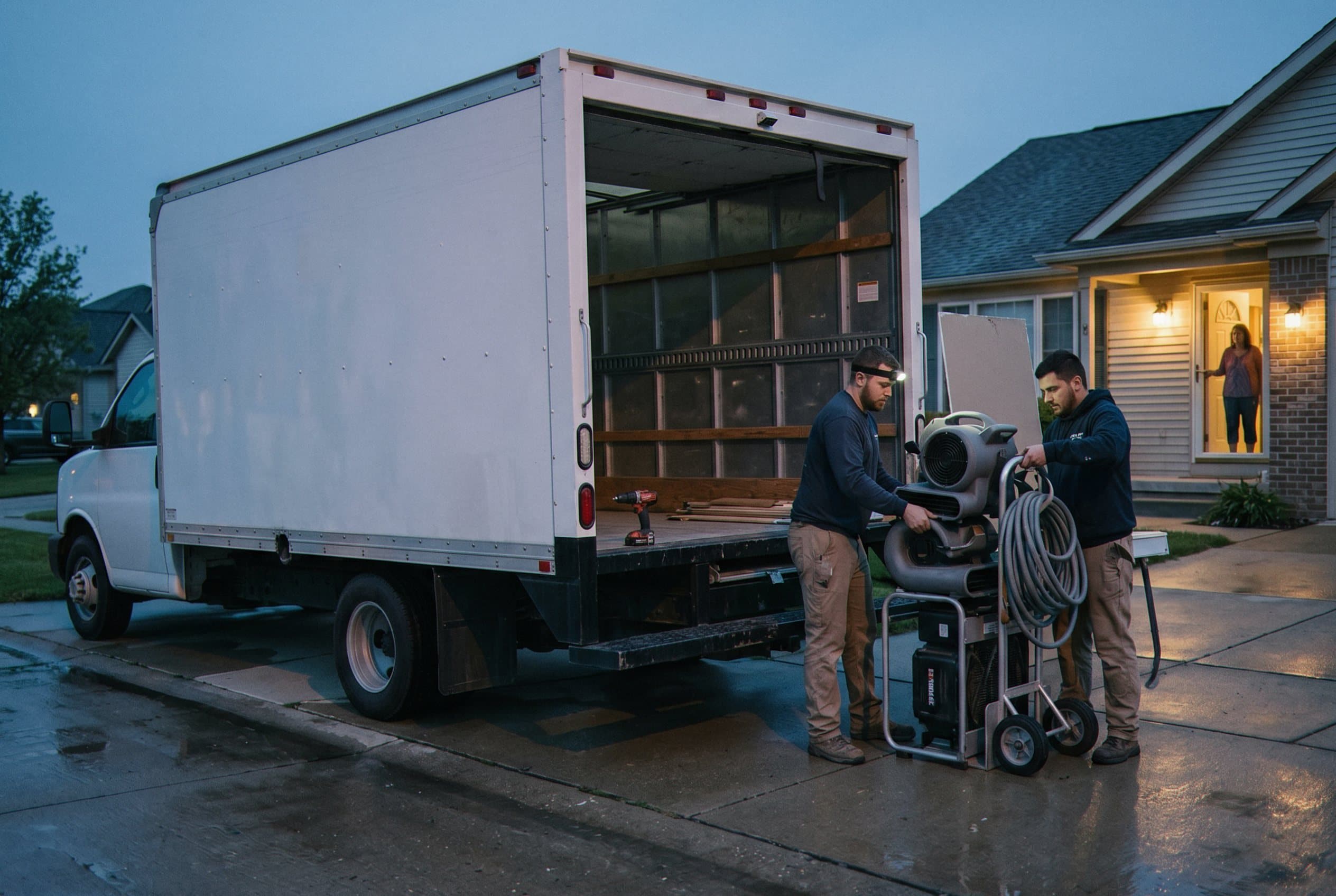 Service truck parked at residential property