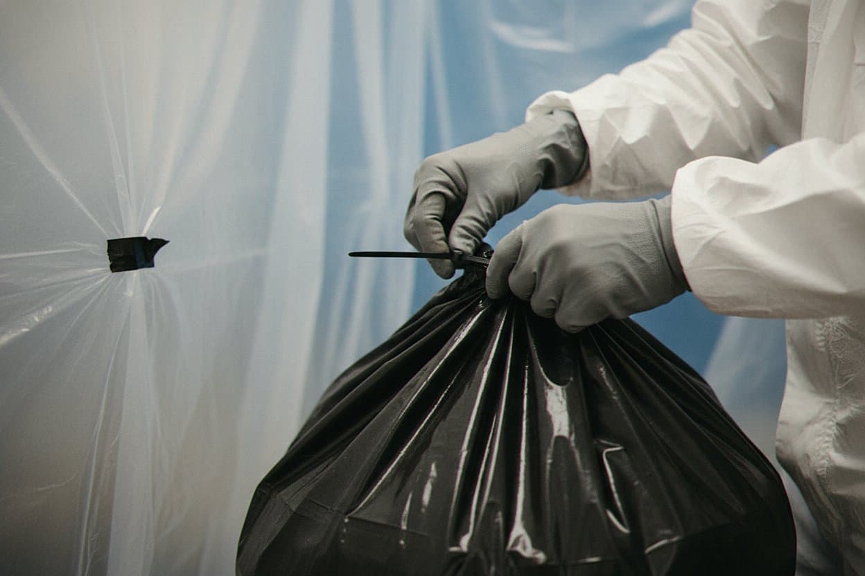 Hazardous waste secured in sealed disposal bag