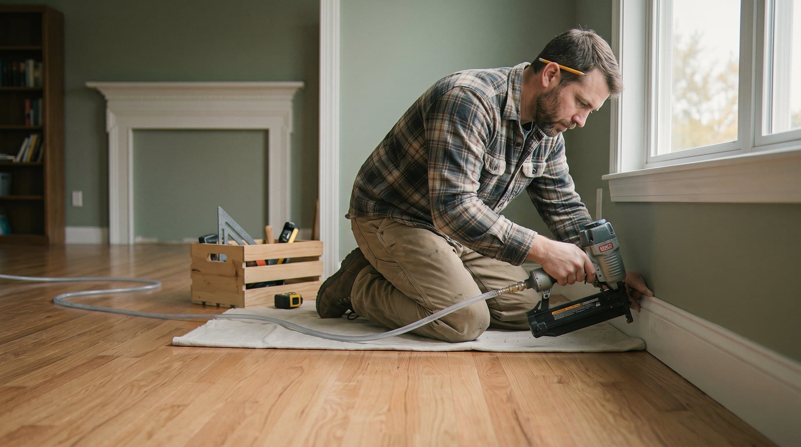 Technician installing fresh drywall repair